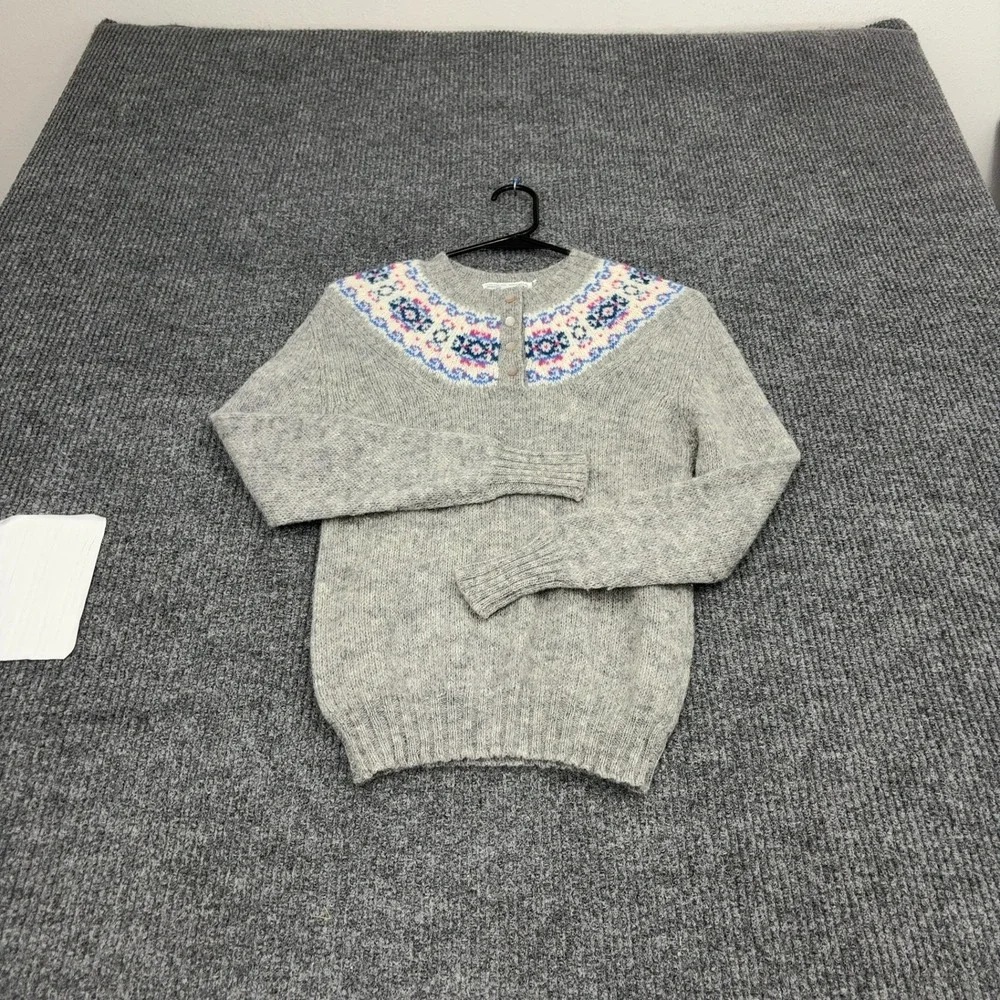 Vintage Deans of Scotland Sweater Womens 34 Gray Wool Fair Isle Crewneck Retro